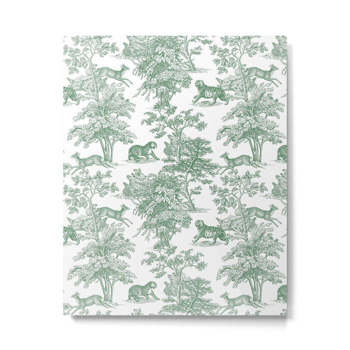 Toile de Jouy Vintage French Exotic Jungle Forest Green & White Metal Print Gallery Image 1