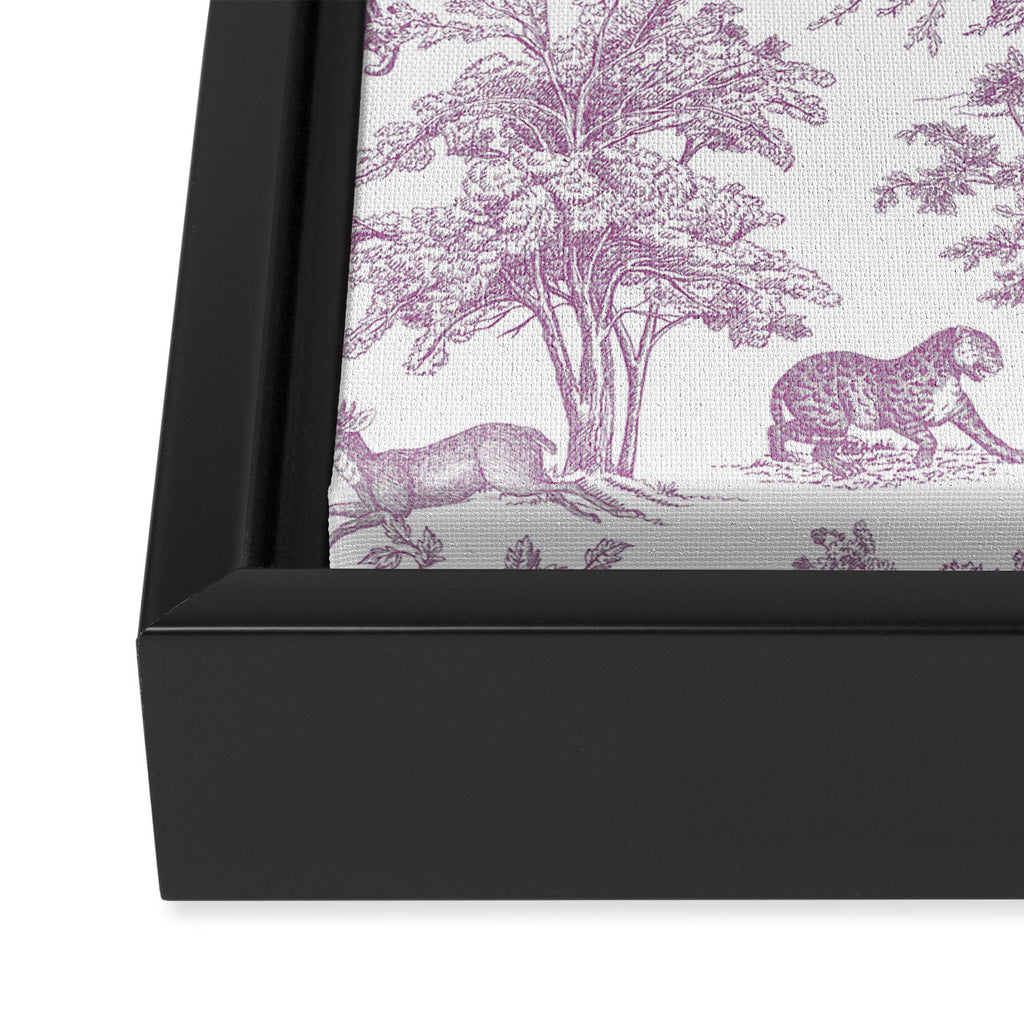 Toile de Jouy Vintage French Exotic Jungle Forest Lilac Blush & White Framed Canvas Print Gallery Image 3