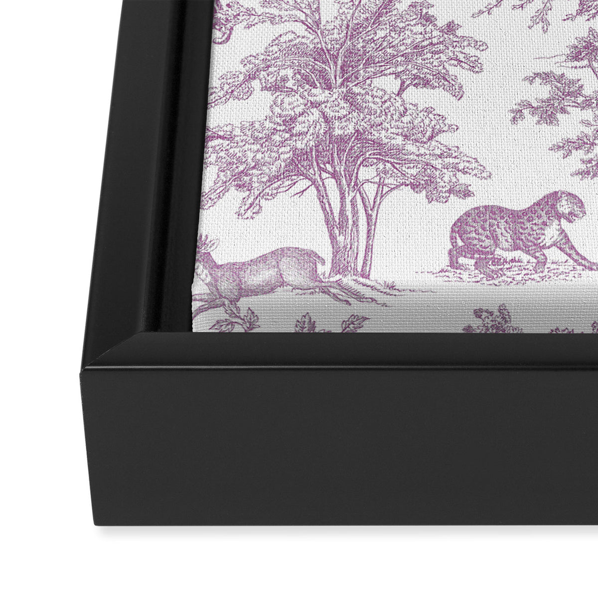 Toile de Jouy Vintage French Exotic Jungle Forest Lilac Blush & White Framed Canvas Print Gallery Image 3