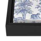 Toile de Jouy Vintage French Exotic Jungle Forest Navy Blue & White Framed Canvas Print Gallery Image 3