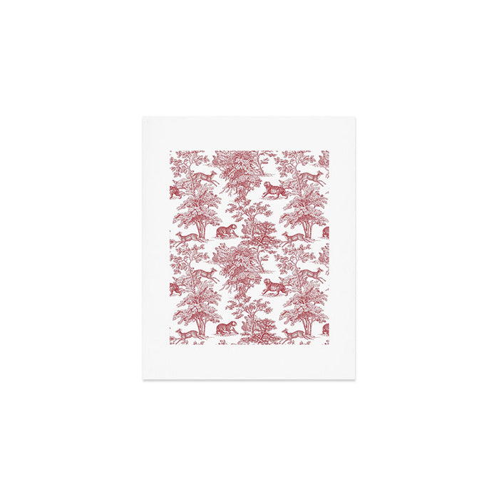 Toile de Jouy Vintage French Exotic Jungle Forest Red & White Art Print Gallery Image 1