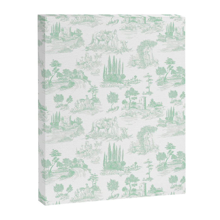 Toile de Jouy Vintage French Light Green & White Canvas Print Gallery Image 1