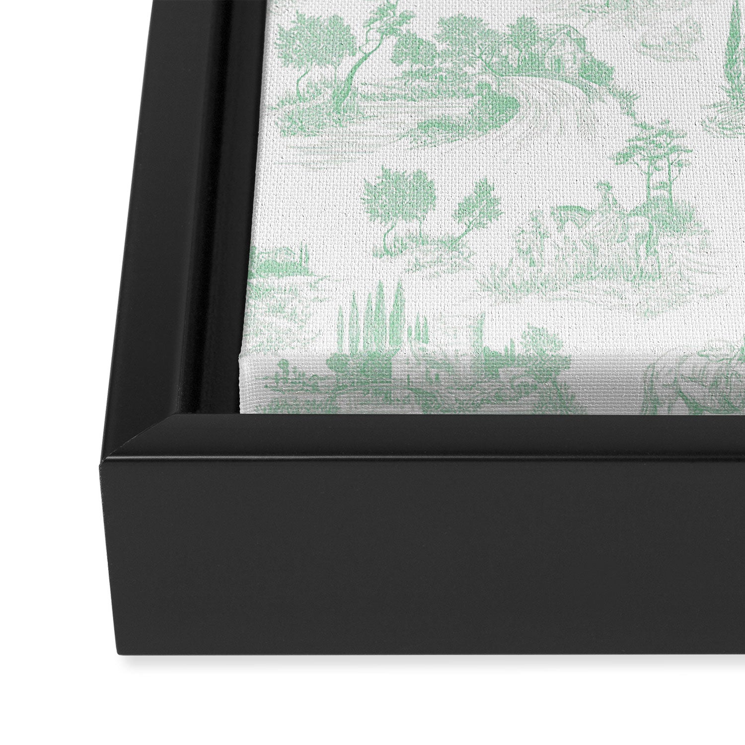 Toile de Jouy Vintage French Light Green & White Framed Canvas Print Gallery Image 3