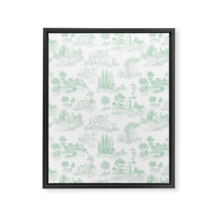 Toile de Jouy Vintage French Light Green & White Framed Canvas Print Gallery Image 1