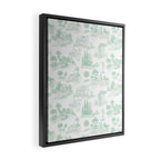 Toile de Jouy Vintage French Light Green & White Framed Canvas Print Gallery Image 2