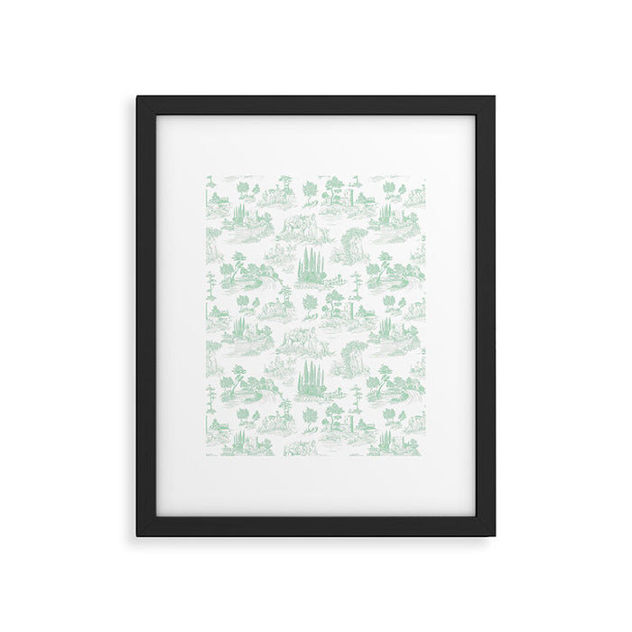 Toile de Jouy Vintage French Light Green & White Framed Art Print Gallery Image 1