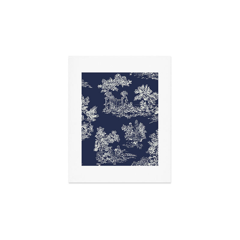 Toile de Jouy Vintage French Navy Blue & White Art Print Gallery Image 1