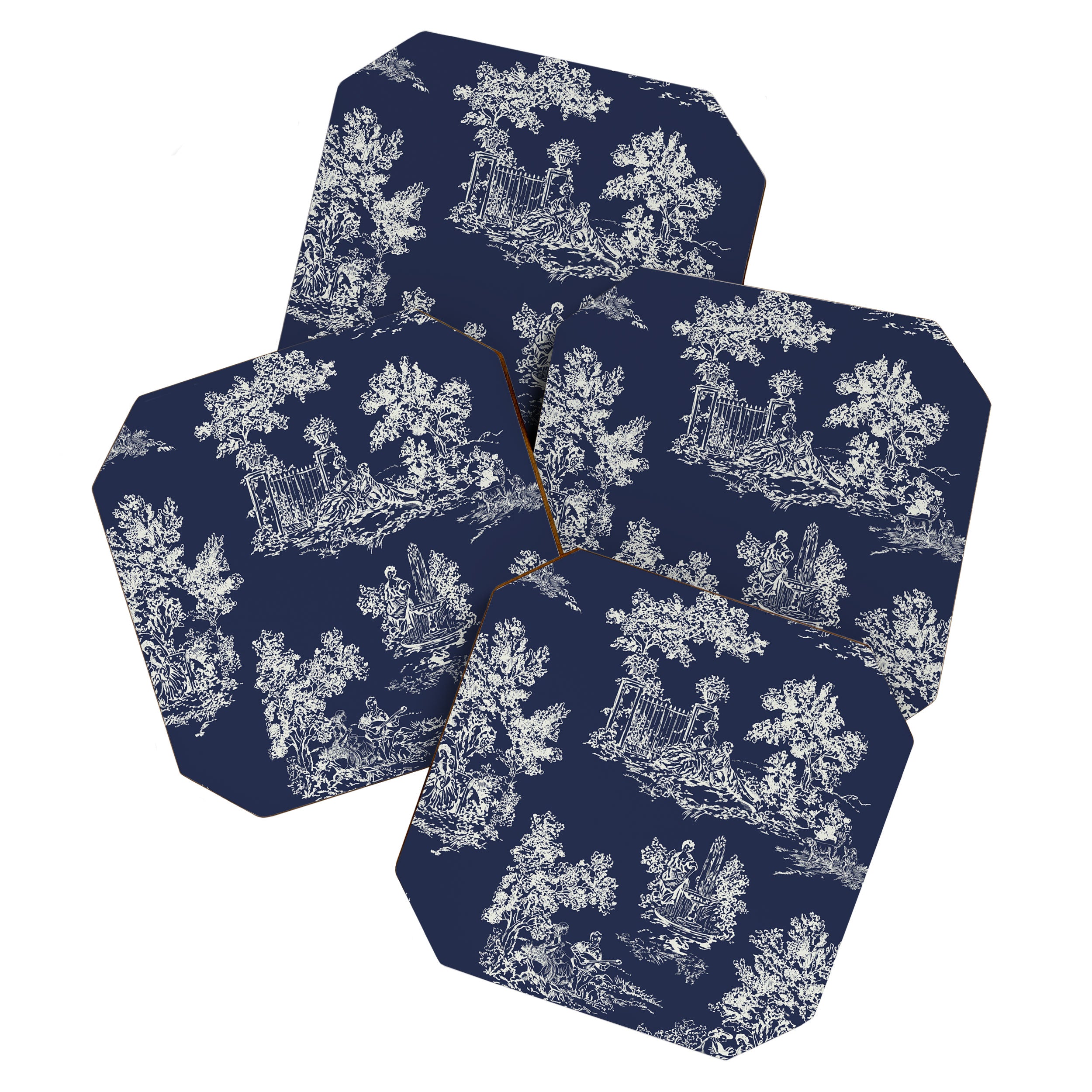 Toile de Jouy Vintage French Navy Blue & White Coaster Gallery Image 1