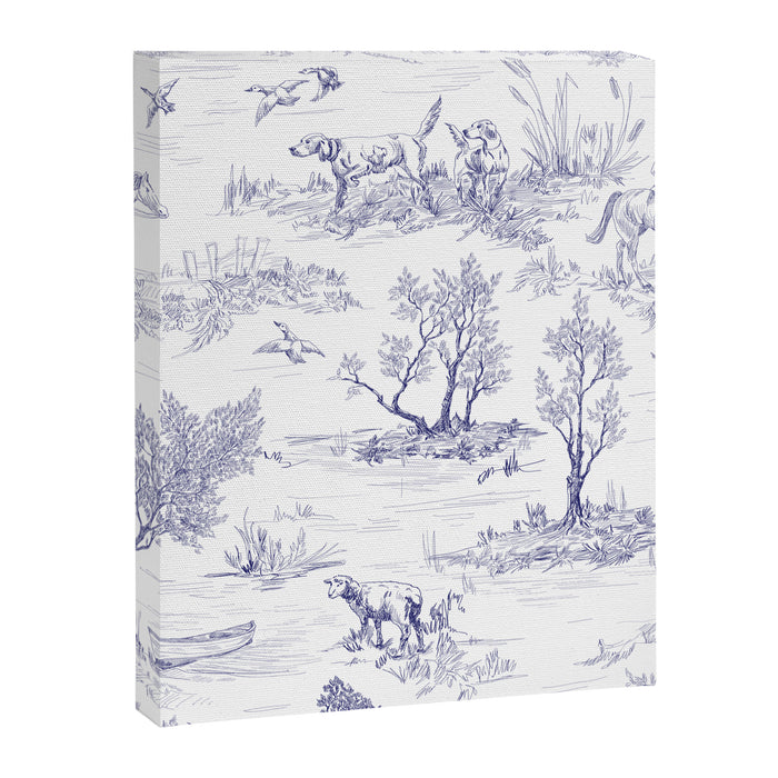 Toile de Jouy Vintage French Navy Blue White Pattern Canvas Print Gallery Image 1