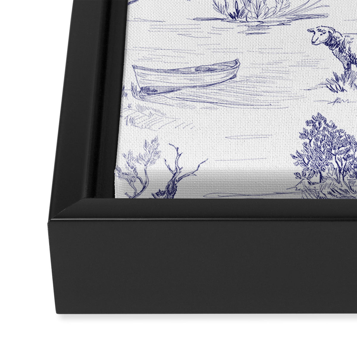 Toile de Jouy Vintage French Navy Blue White Pattern Framed Canvas Print Gallery Image 3