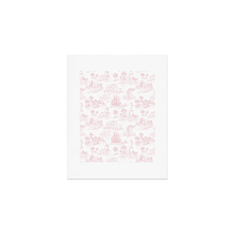 Toile de Jouy Vintage French Romantic Pastoral Baby Pink & White Art Print Gallery Image 1