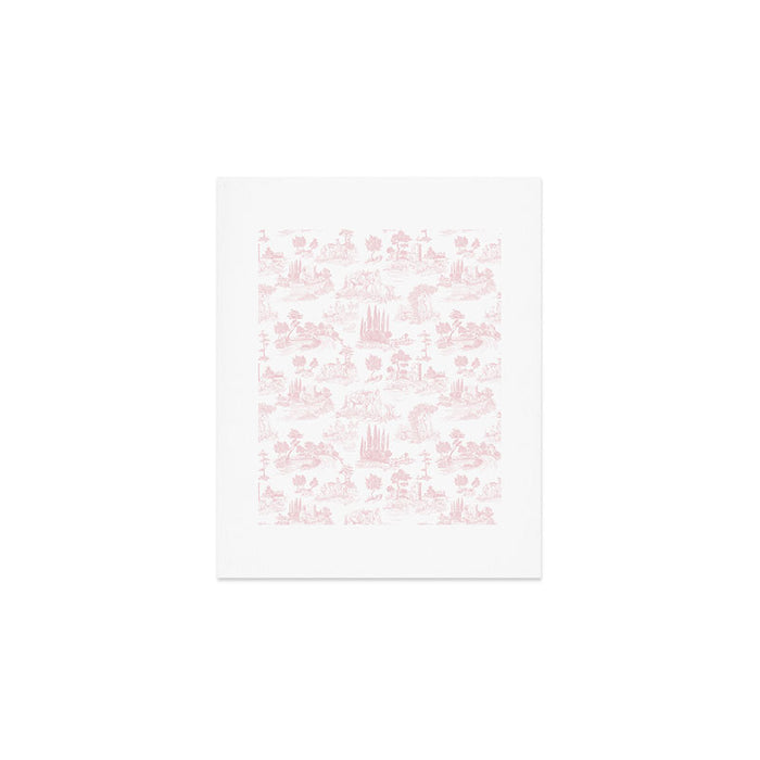 Toile de Jouy Vintage French Romantic Pastoral Baby Pink & White Art Print Gallery Image 1