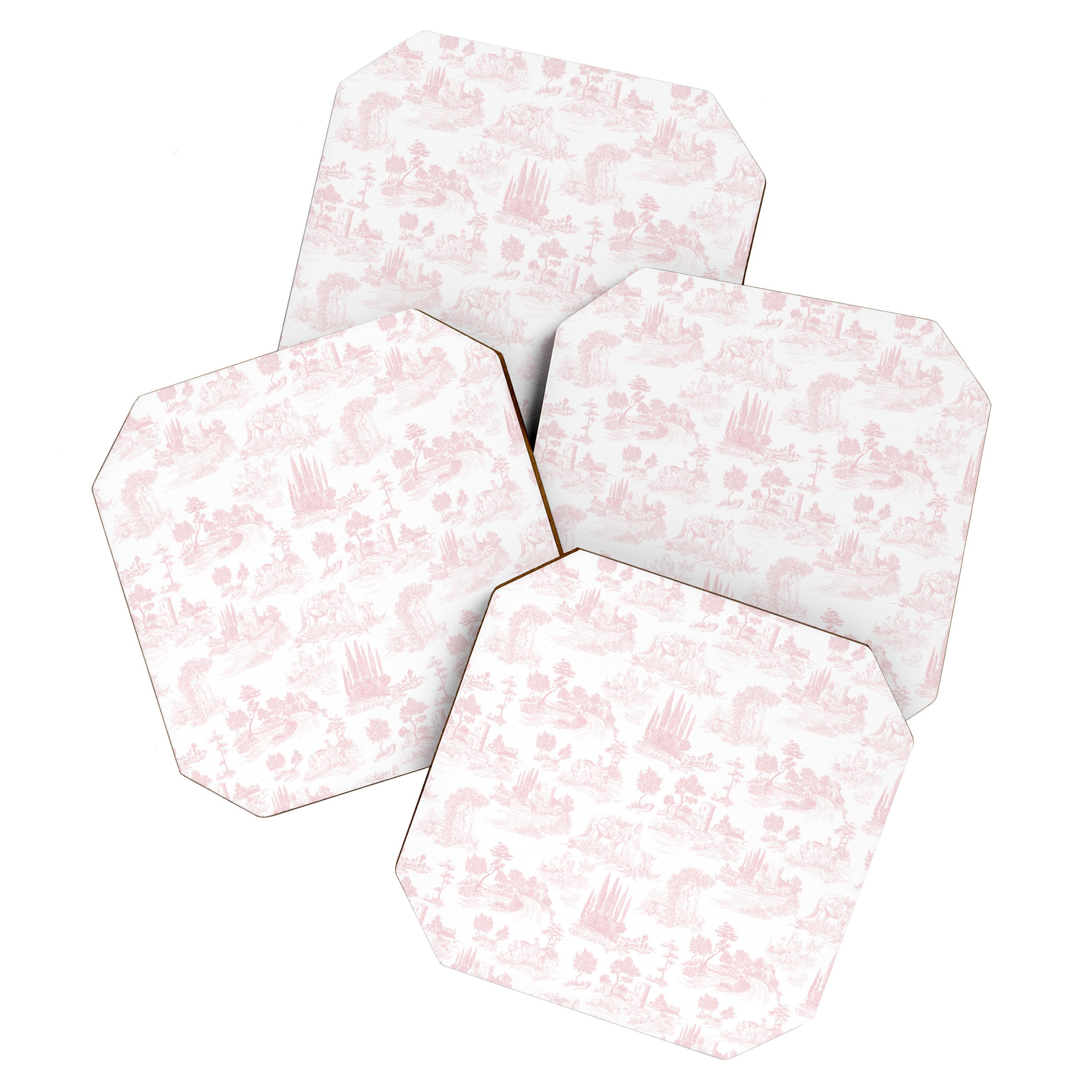 Toile de Jouy Vintage French Romantic Pastoral Baby Pink & White Coaster Gallery Image 1