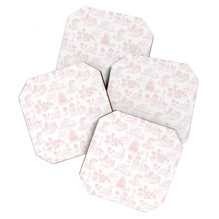 Toile de Jouy Vintage French Romantic Pastoral Baby Pink & White Coaster Gallery Image 1