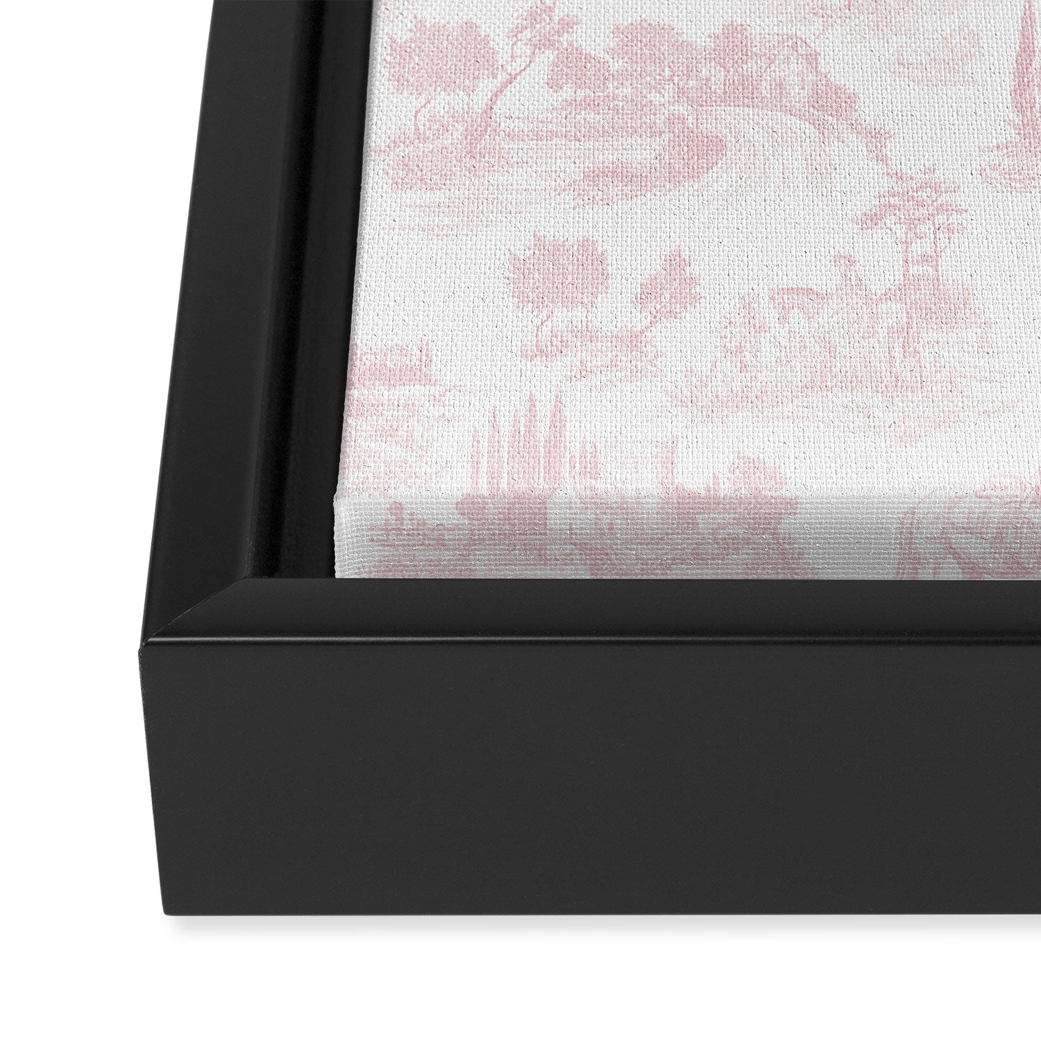 Toile de Jouy Vintage French Romantic Pastoral Baby Pink & White Framed Canvas Print Gallery Image 3