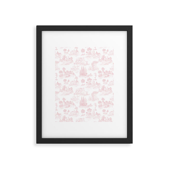 Toile de Jouy Vintage French Romantic Pastoral Baby Pink & White Framed Art Print Gallery Image 1