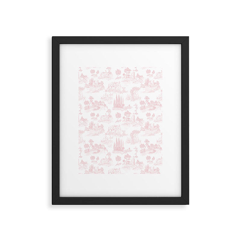 Toile de Jouy Vintage French Romantic Pastoral Baby Pink & White Framed Art Print Gallery Image 4