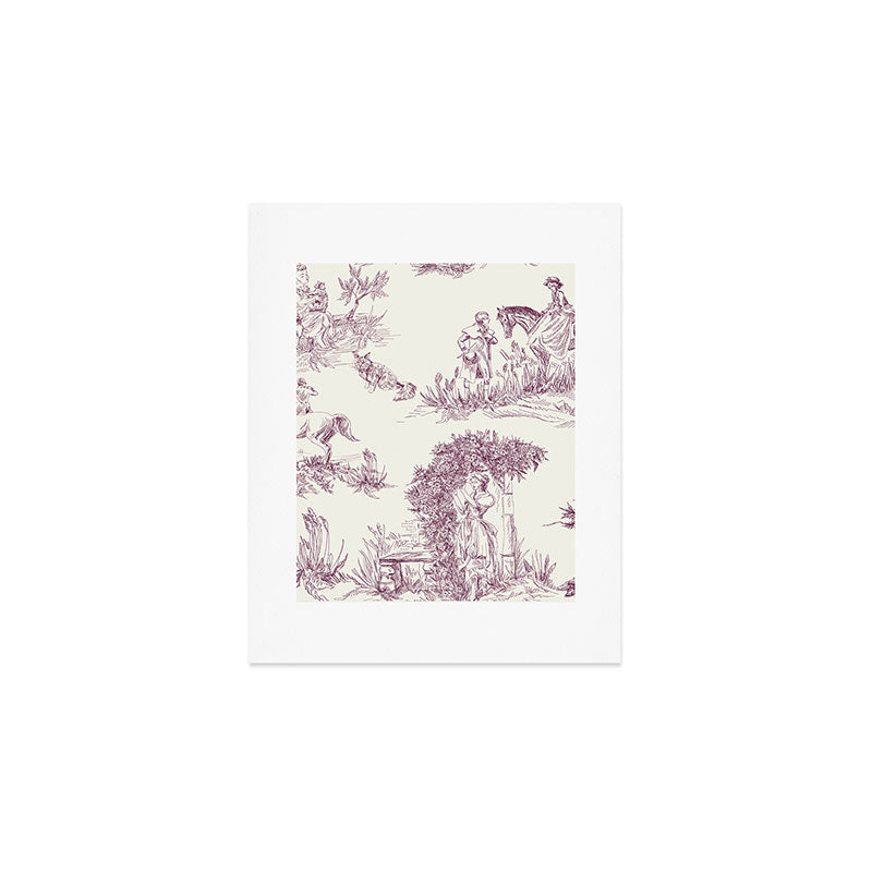 Toile de Jouy Vintage French Plum Cream Pastoral Pattern Art Print Gallery Image 1