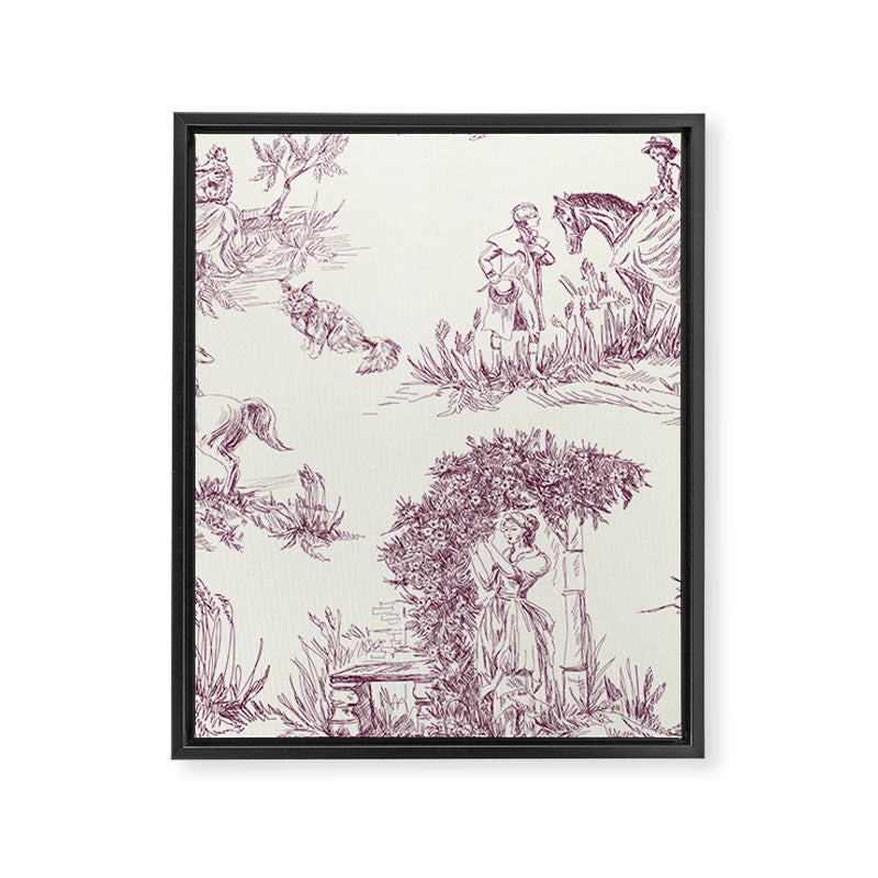 Toile de Jouy Vintage French Plum Cream Pastoral Pattern Framed Canvas Print Gallery Image 8