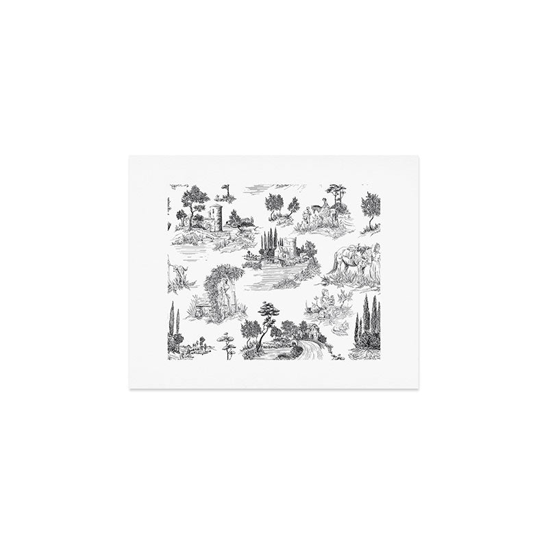 Toile de Jouy Vintage French Romantic Pastoral Black & White Art Print Gallery Image 1
