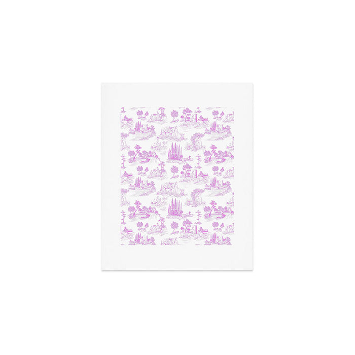 Toile de Jouy Vintage French Romantic Pastoral Hot Fuchsia Pink & White Art Print Gallery Image 1