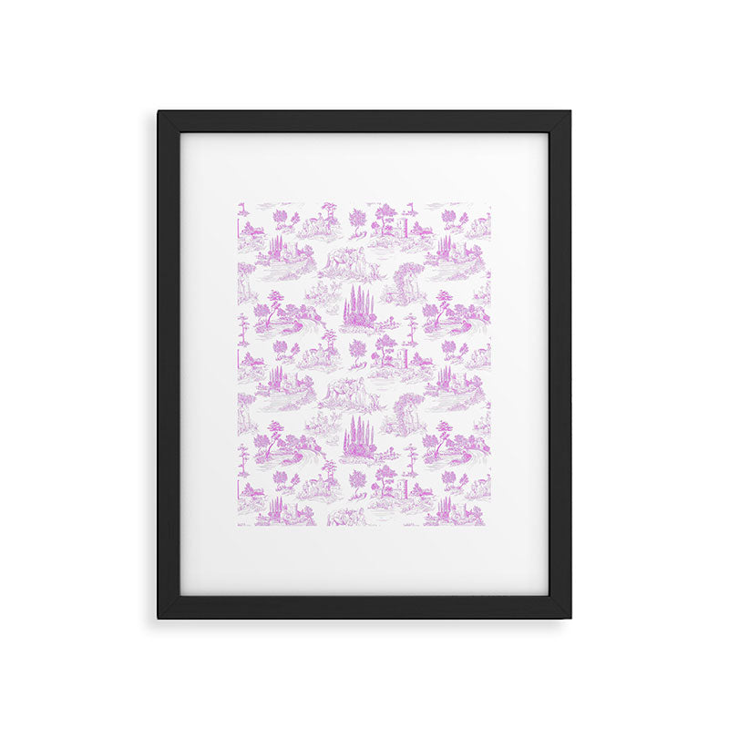 Toile de Jouy Vintage French Romantic Pastoral Hot Fuchsia Pink & White Framed Art Print Gallery Image 6