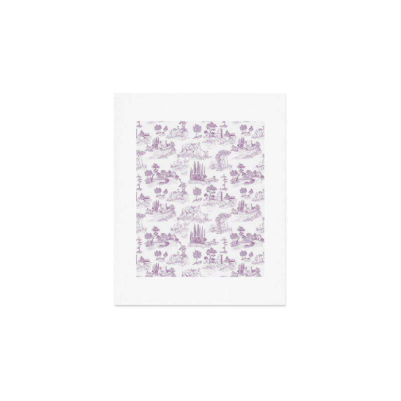 Toile de Jouy Vintage French Romantic Pastoral Lilac & White Art Print Gallery Image 1