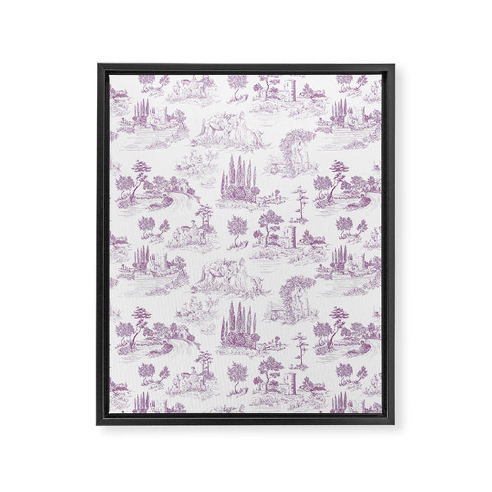 Toile de Jouy Vintage French Romantic Pastoral Lilac & White Framed Canvas Print Gallery Image 1