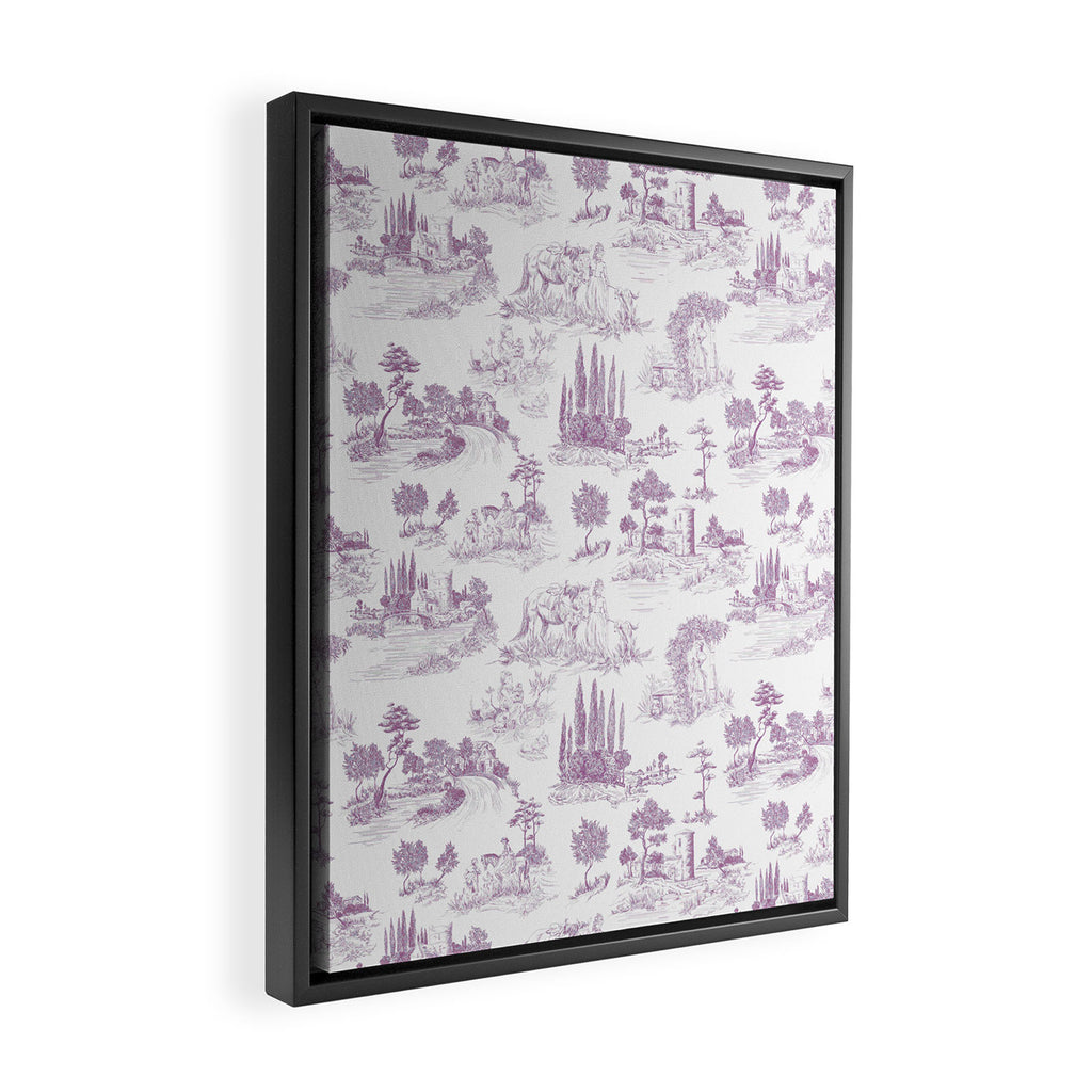 Toile de Jouy Vintage French Romantic Pastoral Lilac & White Framed Canvas Print Gallery Image 2