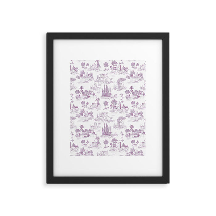 Toile de Jouy Vintage French Romantic Pastoral Lilac & White Framed Art Print Gallery Image 1