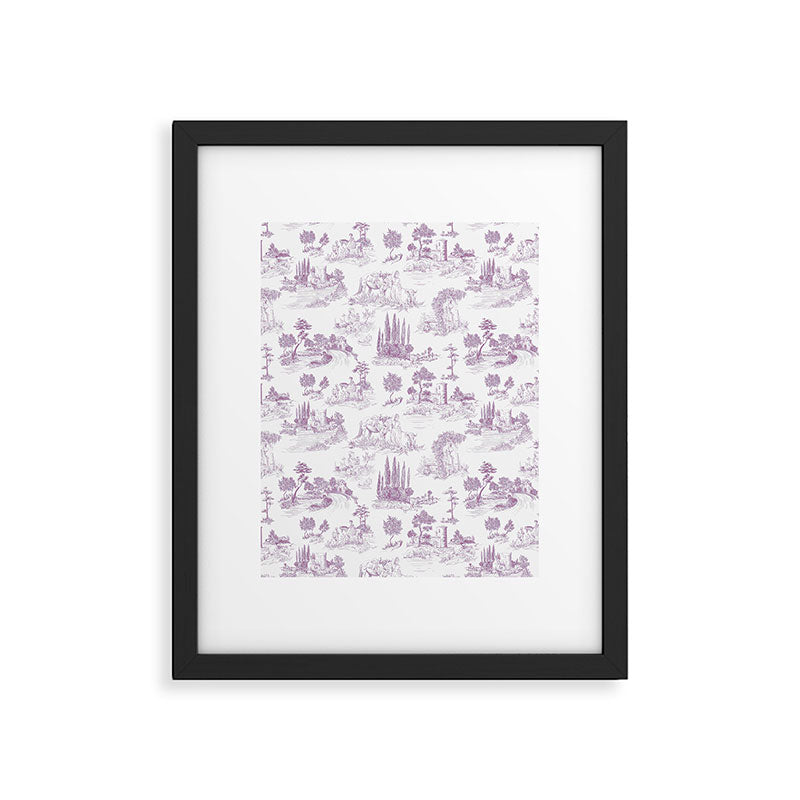 Toile de Jouy Vintage French Romantic Pastoral Lilac & White Framed Art Print Gallery Image 6