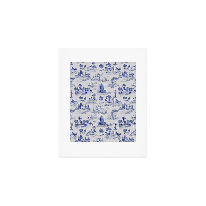 Toile de Jouy Vintage French Romantic Pastoral Navy Blue Art Print Gallery Image 1