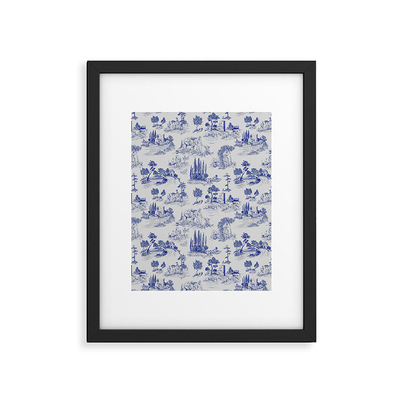 Toile de Jouy Vintage French Romantic Pastoral Navy Blue Framed Art Print Gallery Image 6