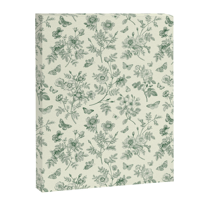 Toile de Jouy Wild Roses & Butterflies Forest Green Floral Canvas Print Gallery Image 1