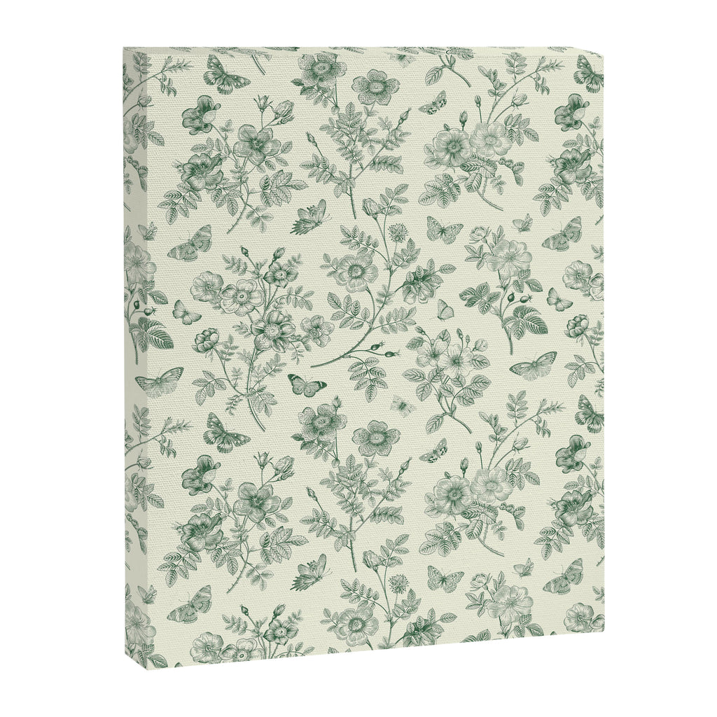 Toile de Jouy Wild Roses & Butterflies Forest Green Floral Canvas Print Gallery Image 8