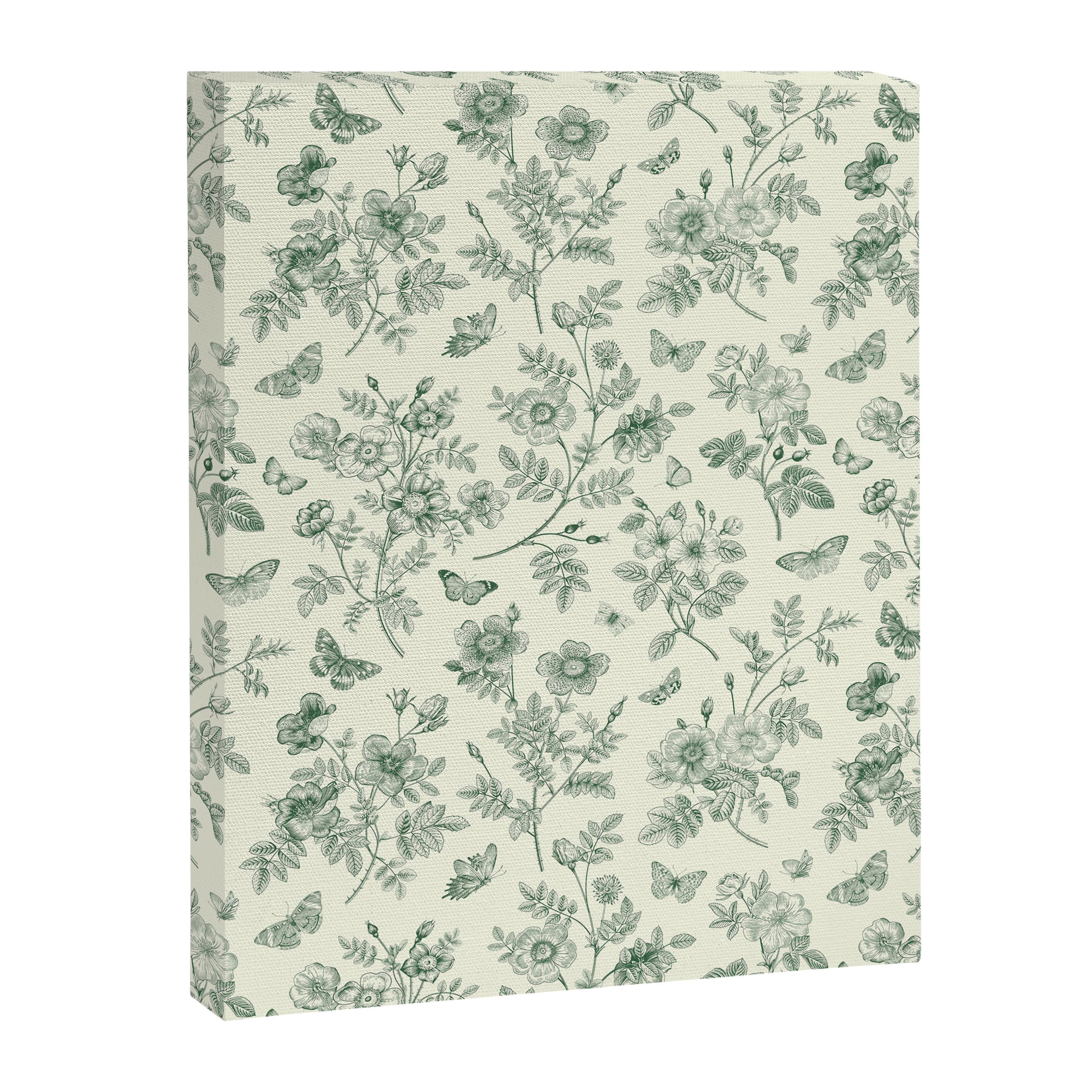 Toile de Jouy Wild Roses & Butterflies Forest Green Floral Canvas Print Gallery Image 8