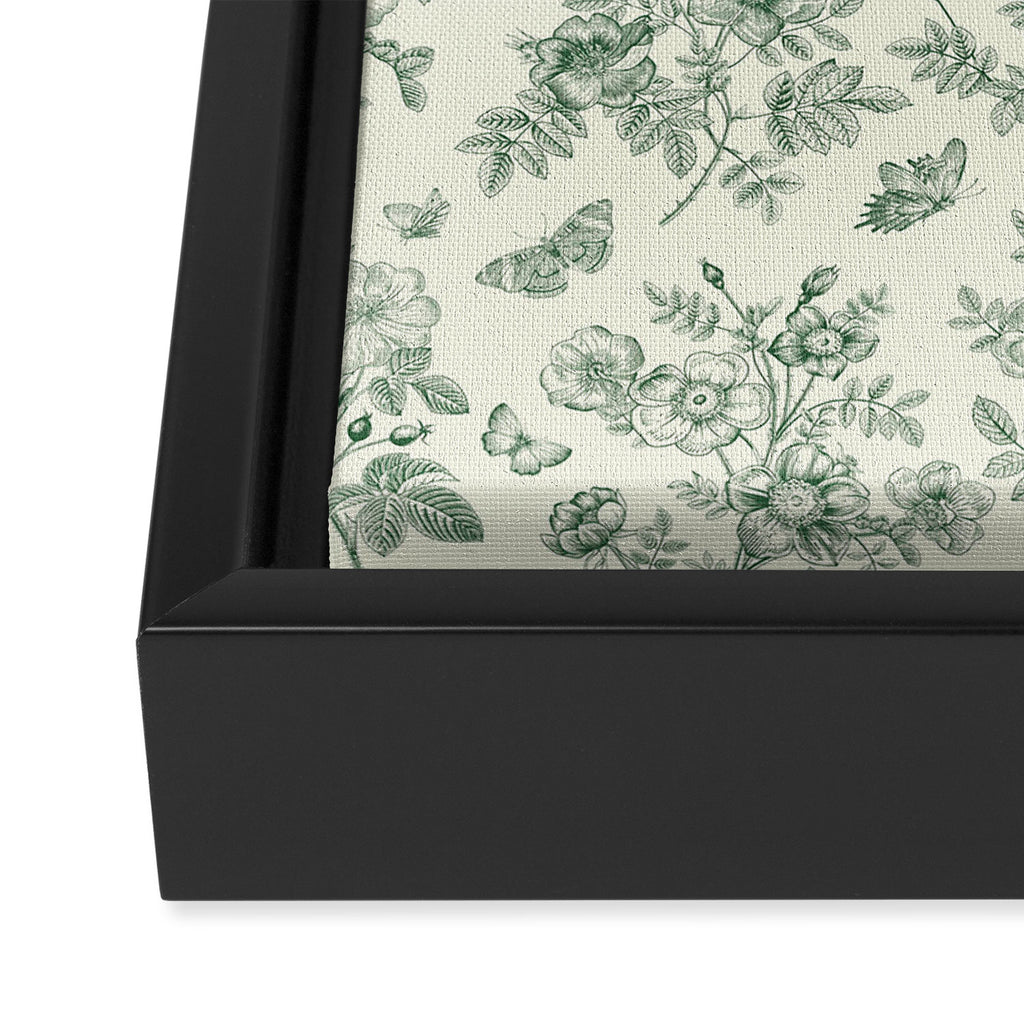Toile de Jouy Wild Roses & Butterflies Forest Green Floral Framed Canvas Print Gallery Image 3