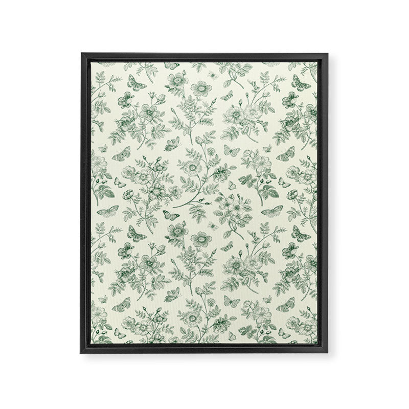Toile de Jouy Wild Roses & Butterflies Forest Green Floral Framed Canvas Print Gallery Image 8