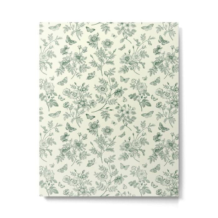 Toile de Jouy Wild Roses & Butterflies Forest Green Floral Metal Print Gallery Image 1