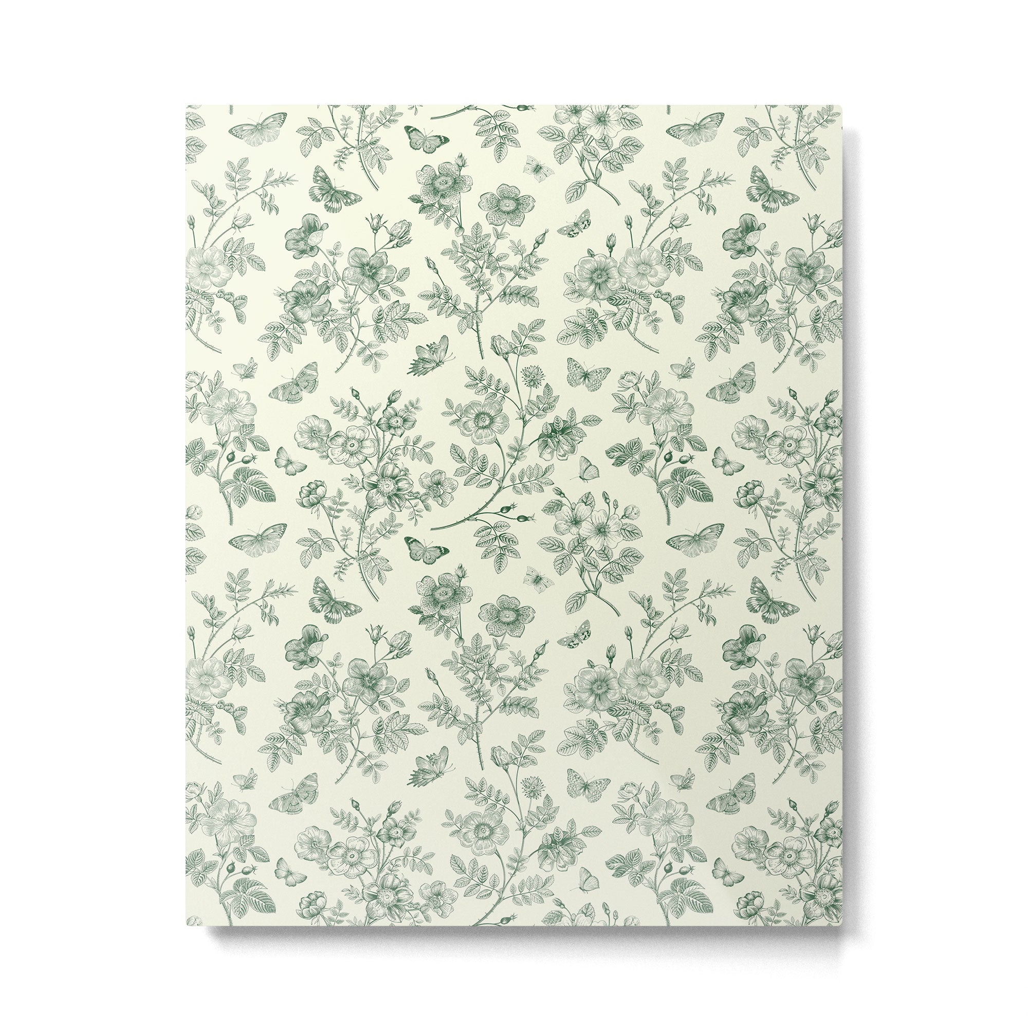 Toile de Jouy Wild Roses & Butterflies Forest Green Floral Metal Print Gallery Image 6