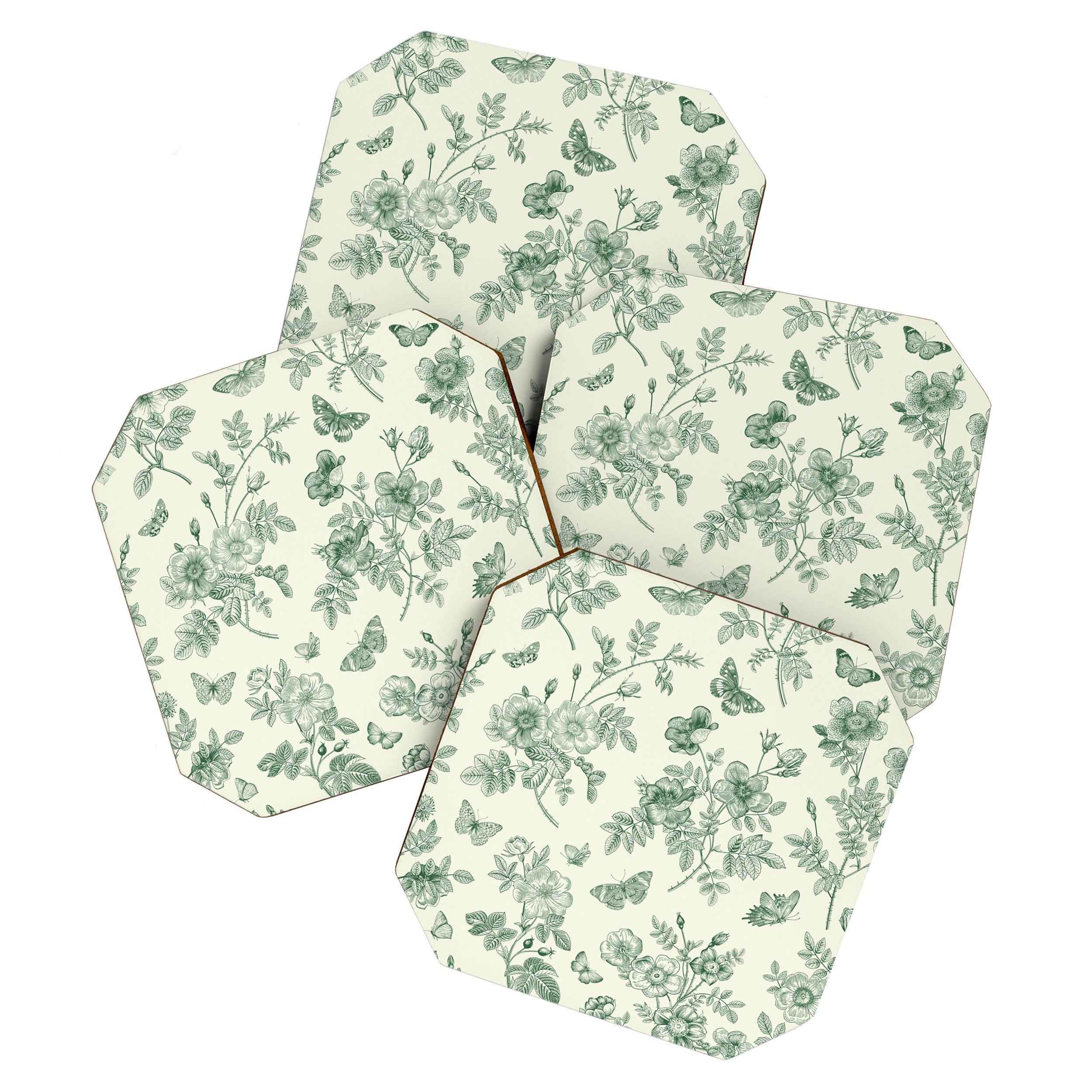 Toile de Jouy Wild Roses Forest Green Floral Coaster Gallery Image 1