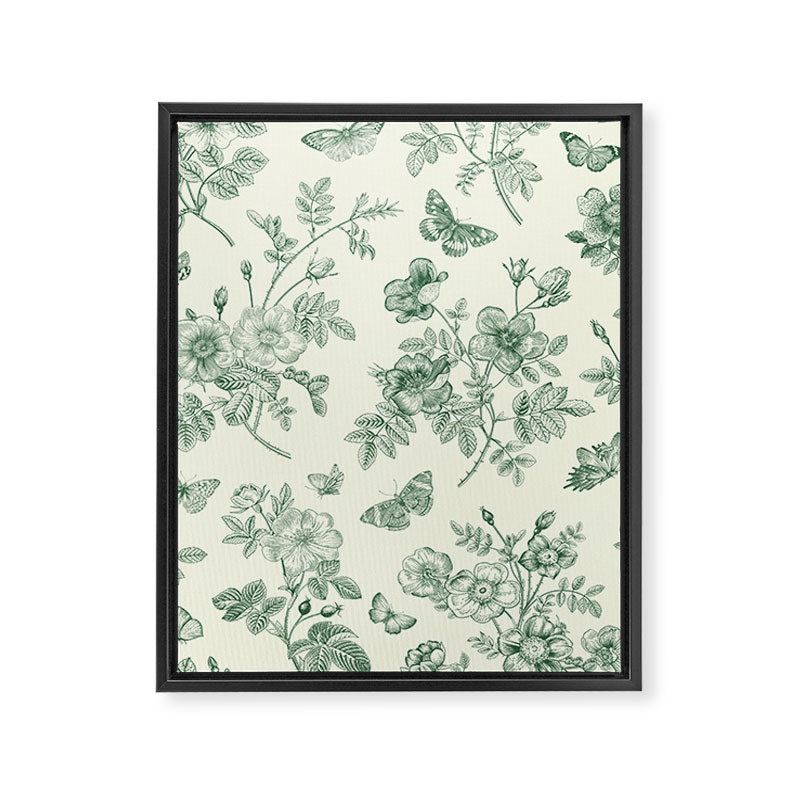 Toile de Jouy Wild Roses Forest Green Floral Framed Canvas Print Gallery Image 8