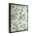 Toile de Jouy Wild Roses Forest Green Floral Framed Canvas Print Gallery Image 2