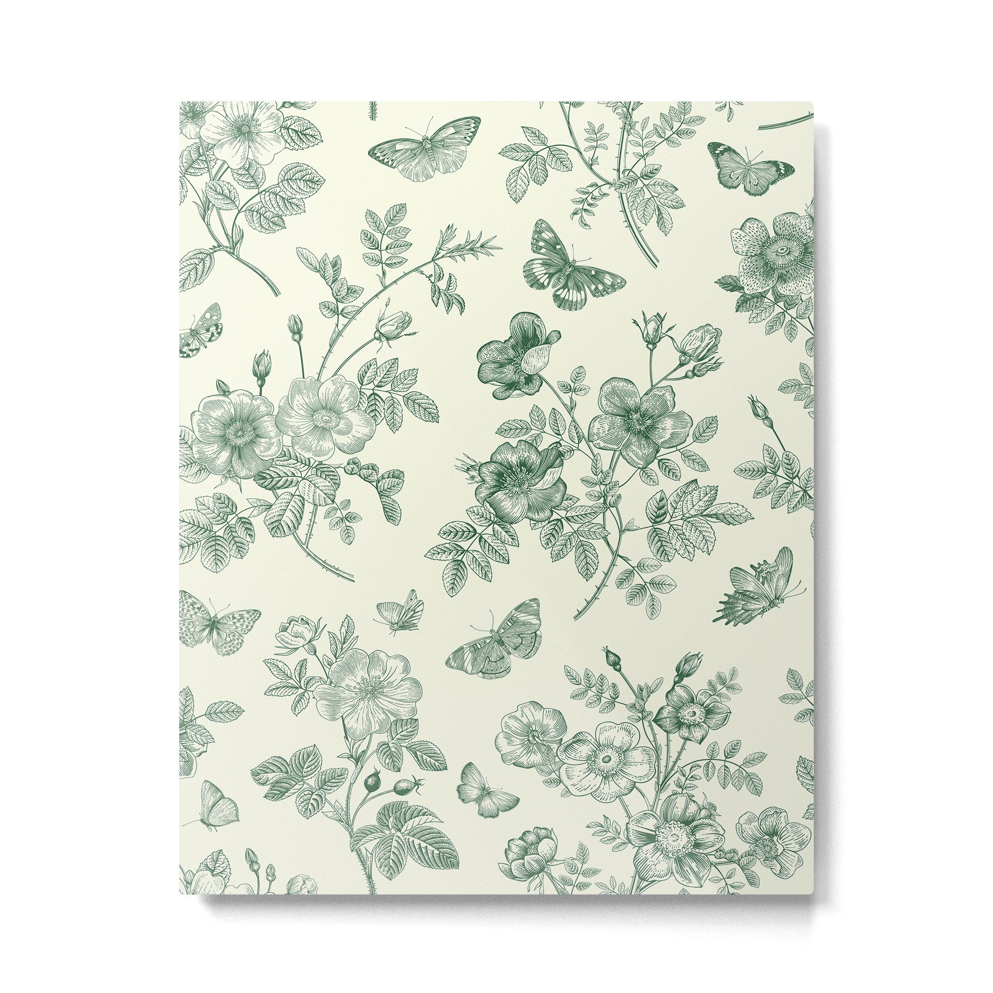 Toile de Jouy Wild Roses Forest Green Floral Metal Print Gallery Image 6