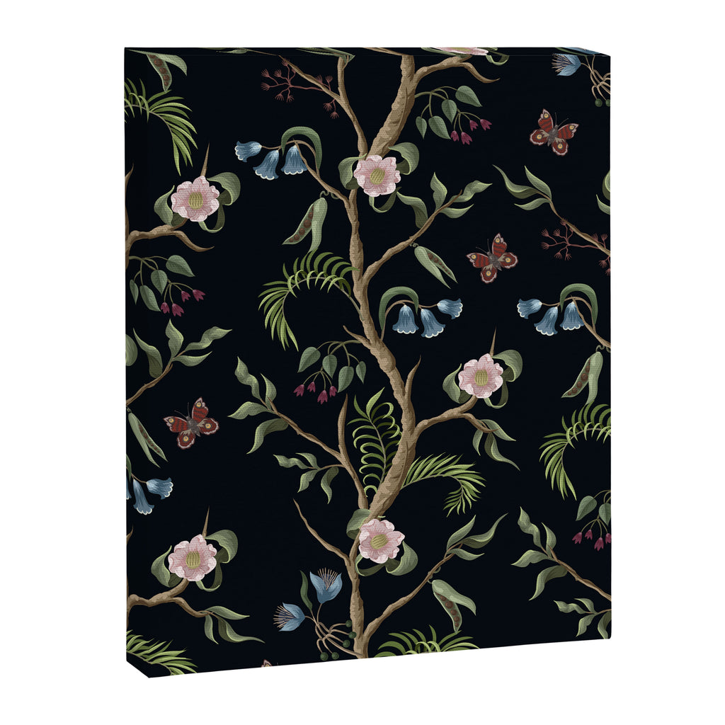 Tropical Chinoiserie Dark Peony Floral Canvas Print Gallery Image 6