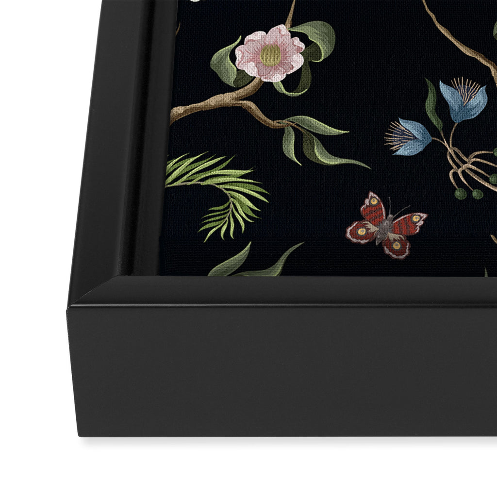 Tropical Chinoiserie Dark Peony Floral Framed Canvas Print Gallery Image 3