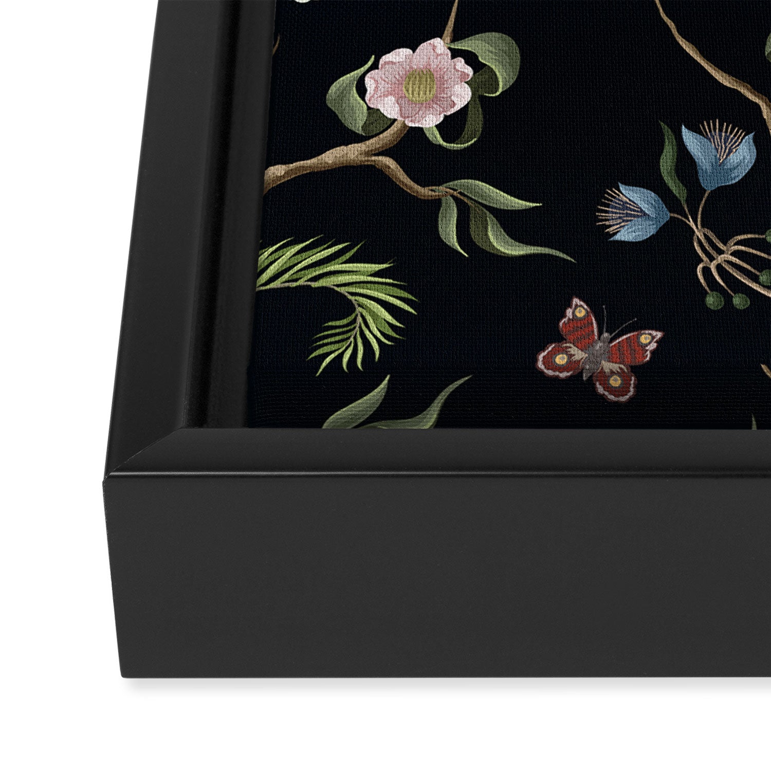 Tropical Chinoiserie Dark Peony Floral Framed Canvas Print Gallery Image 3