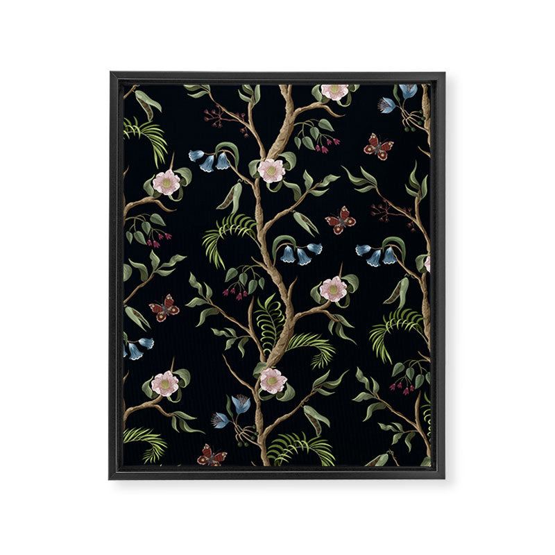 Tropical Chinoiserie Dark Peony Floral Framed Canvas Print Gallery Image 6