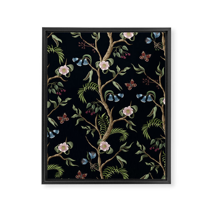 Tropical Chinoiserie Dark Peony Floral Framed Canvas Print Gallery Image 1