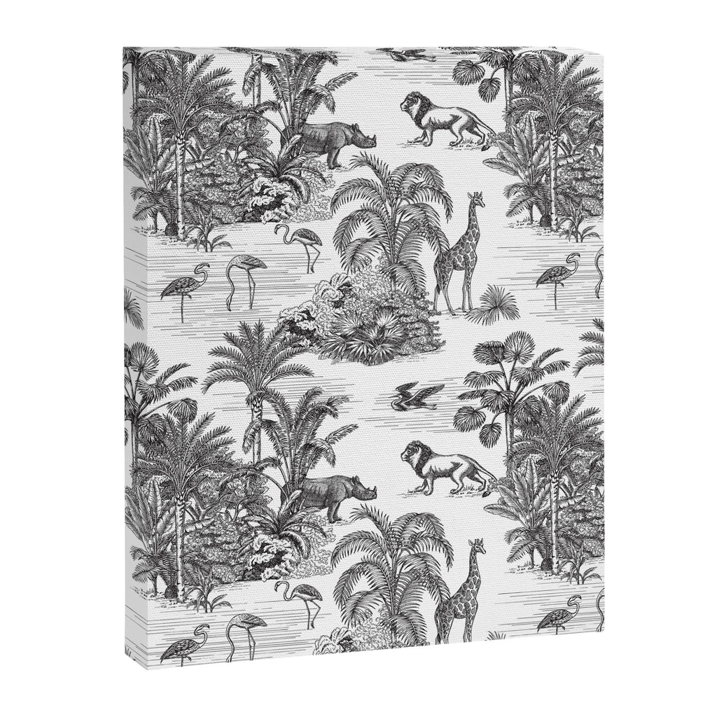 Tropical Toile de Jouy Exotic Safari Lion & Giraffe Canvas Print Gallery Image 8